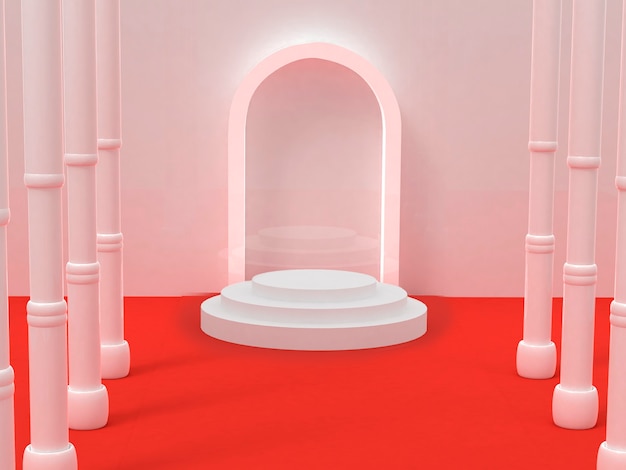 3d White Corridor Pillars Background