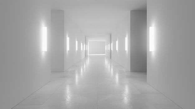 Photo 3d white corridor with empty hallway