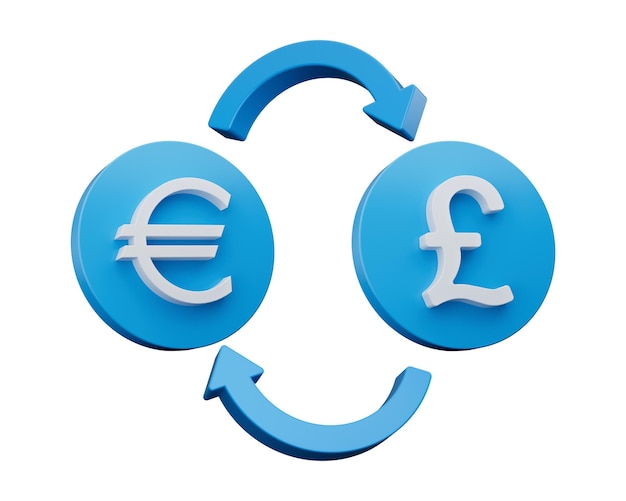 3d White Euro and Lira Symbol On Rounded Blue Icons with arrows 3d illustration