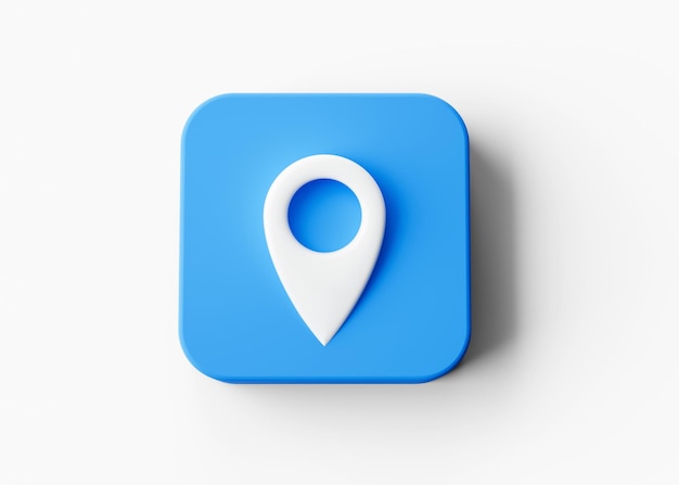 3d White Location Map Pin Symbol With Rounded Blue Square Icon On White Background 3d illustration