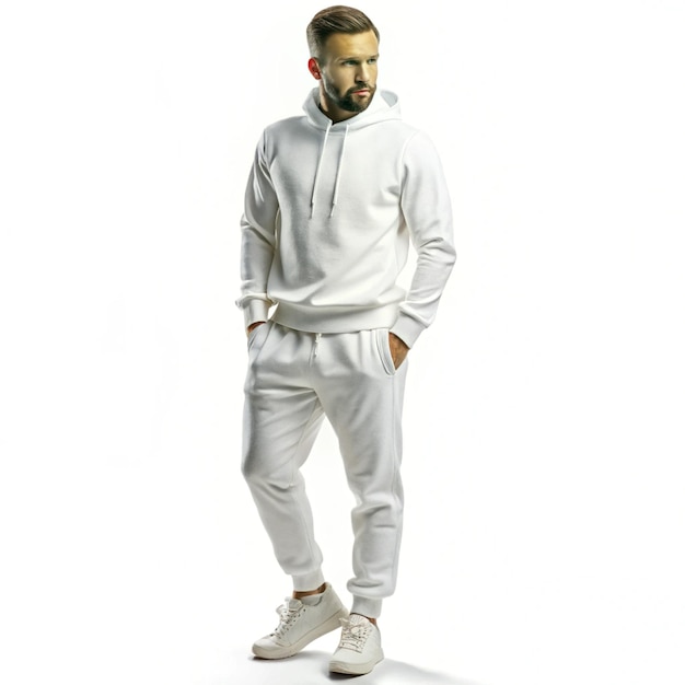 Photo 3d white mens jogger mockup on white background