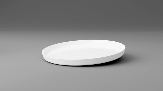 3D white plate in dark grey background