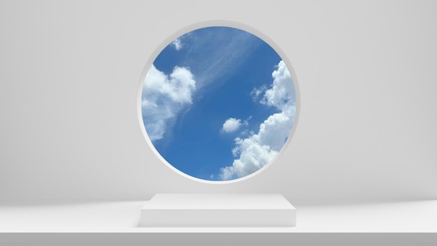 3D White Podium Product Display Greek Abstract Style Minimal with Sky Background