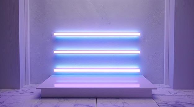 3D White SciFi product display background Scientific podium with white neon lights