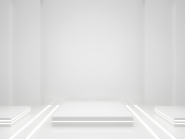 3D White SciFi product display mockup Scientific podium with white neon lights