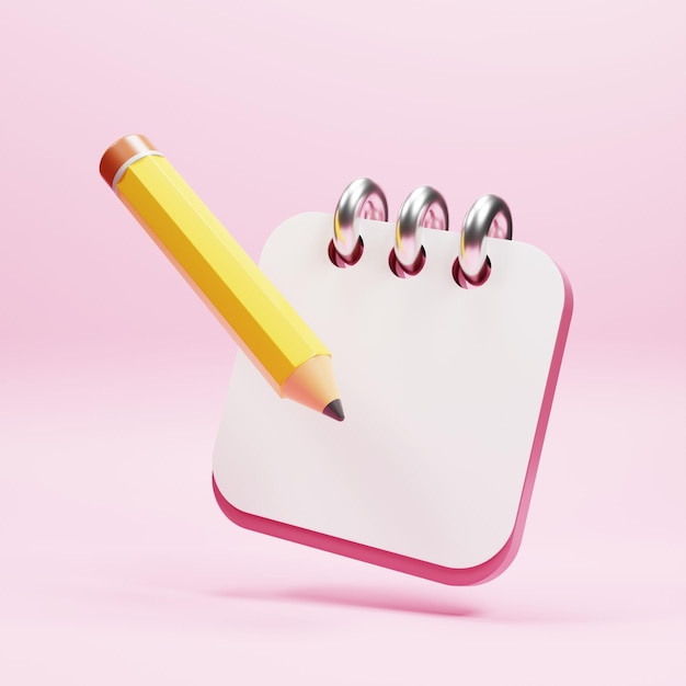 3d white sheet and pencil with cartoon style on pink background 3d render business icon concept