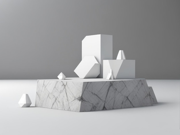 3D White Stone Podium Display Creative Illustration