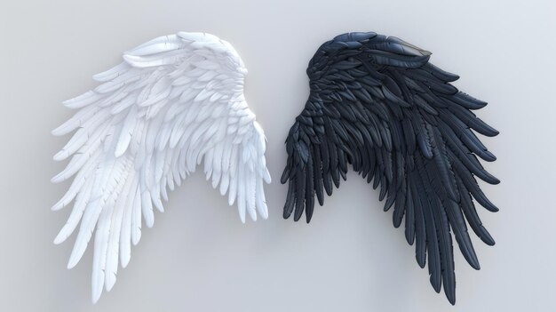 3D Wings ThreeDimensional Fantasy Render of Angel Wings in Good vs Evil Concept