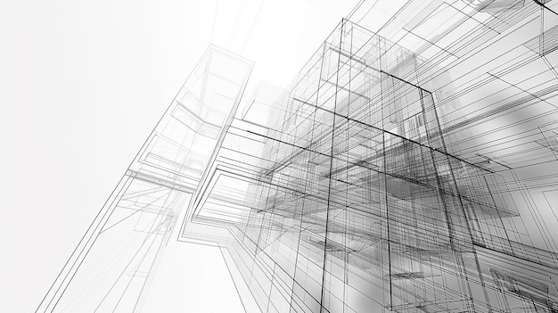 Photo 3d wireframe of building sketch design