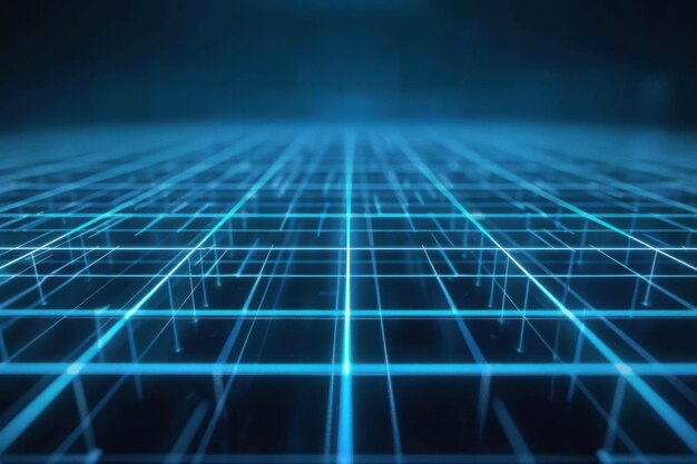 Photo 3d wireframe grid isometric perspective neon blue lines dark backdrop architectural visualization background ar 32 job id 90c863fbed744d1d99adb269cf50b627