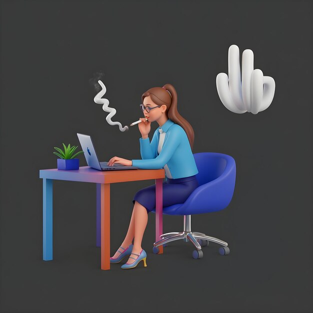 3d woman working with laptop