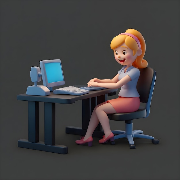 3d woman working with laptop