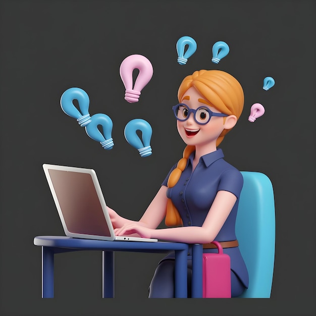 3d woman working with laptop