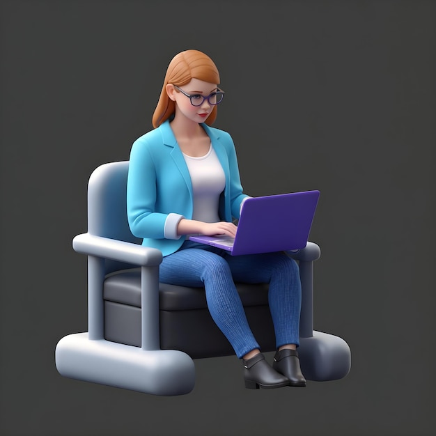 3d woman working with laptop