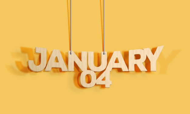 3D Wood decorative lettering hanging shape calendar for January 04 on a yellow background