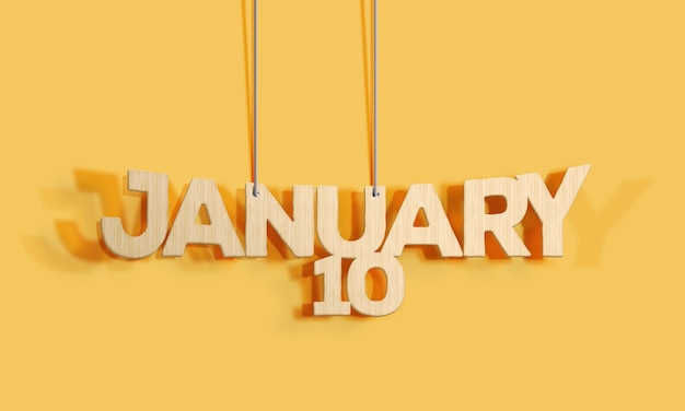 3D Wood decorative lettering hanging shape calendar for January 10 on a yellow background