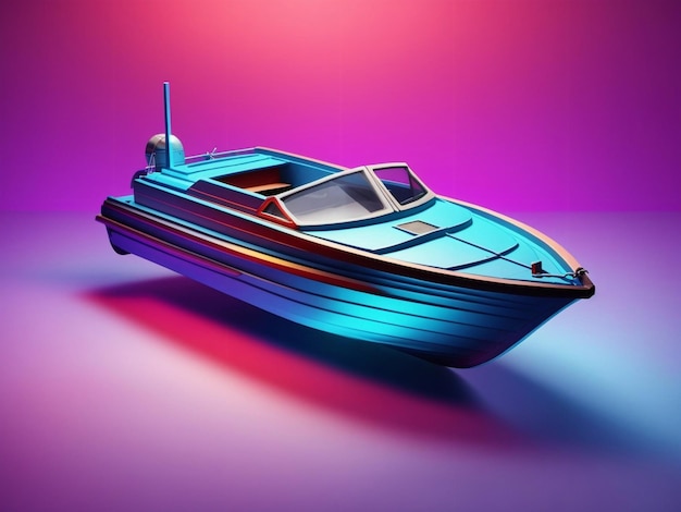 3d wooden boat isolated on colorful gradient background boat floating in the river ai generated