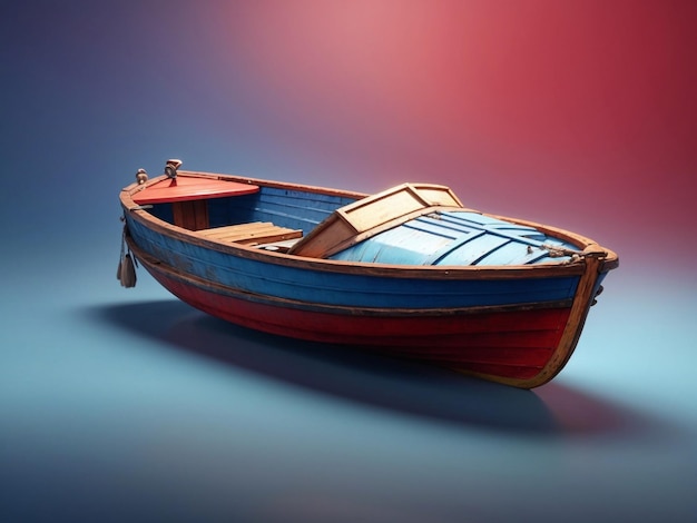 3d wooden boat isolated on colorful gradient background boat floating in the river ai generated