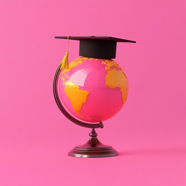 Photo 3d world globe with graduation cap on it over bright solid background