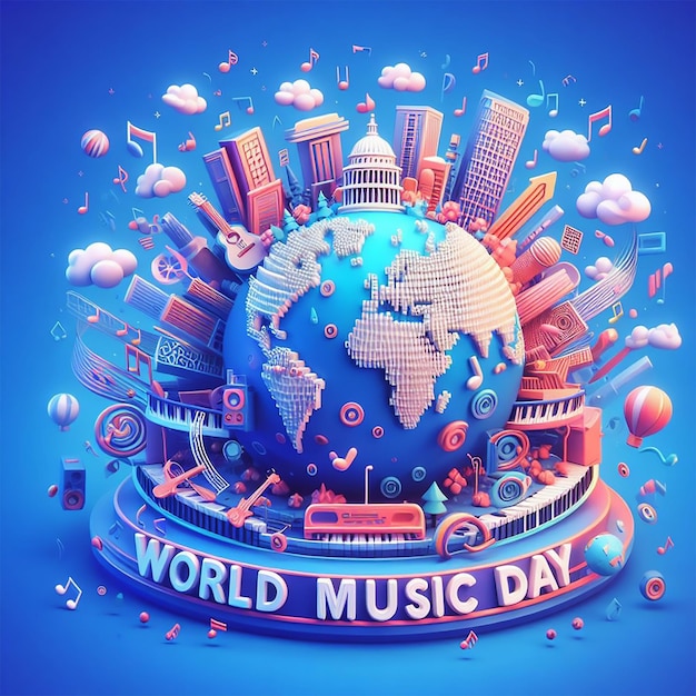 Photo 3d world music day creative poster design