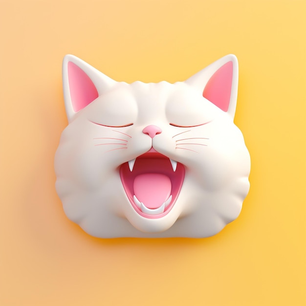 3D Yawn Emoji Cat Icon Emotions and Pet logo illustration