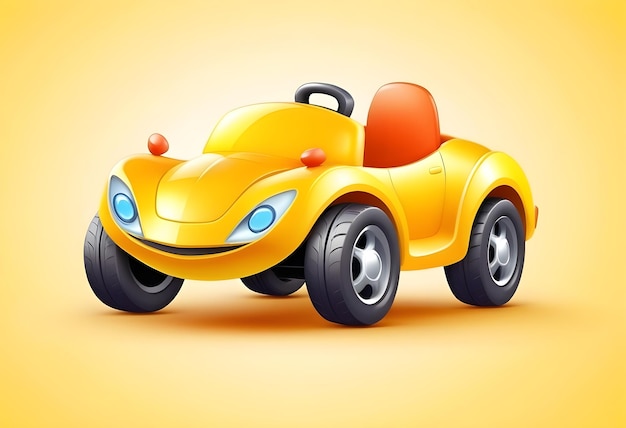 3D yellow cartoon toy car vector design for kids