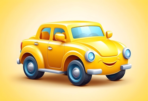 3D yellow cartoon toy car vector design for kids