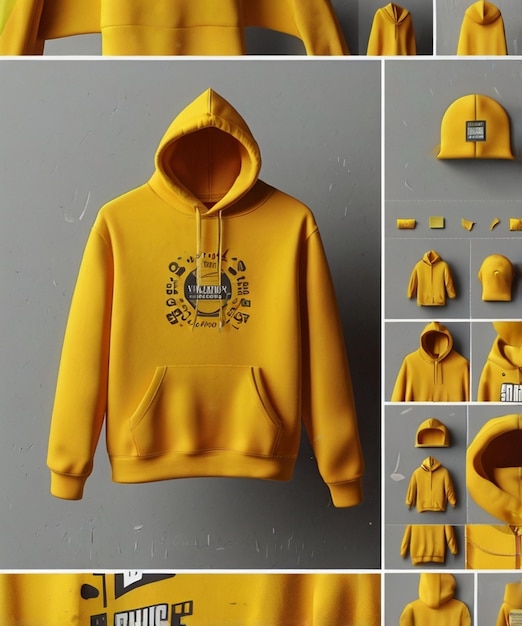 3D Yellow Hoodie Mockup Background AI Generative