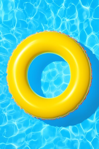 Photo 3d yellow inflatable pool ring top view pool background with blue water vertical background