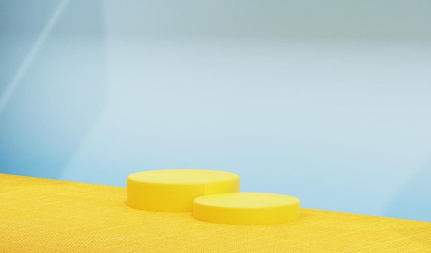 3D yellow podium with minimal background with fabric texture. perfect for showing product