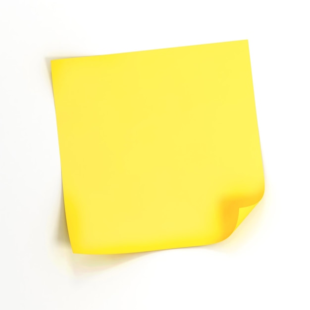 3d yellow sticky note on white background