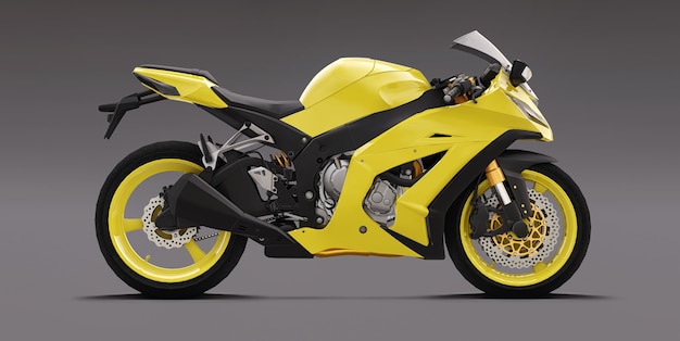 3d yellow super sports motorbike on gray background. 3d illustration.