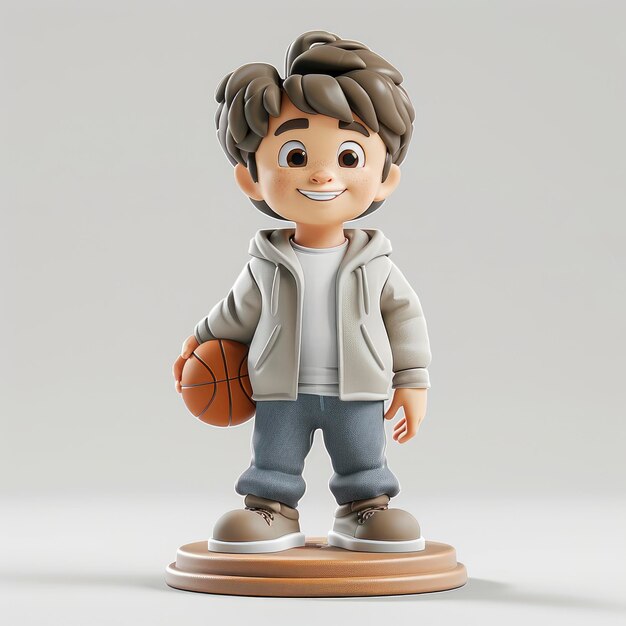 3D Of A Young Boy With A Basketball On A White Background