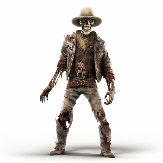 3d Zombie In Cowboy Attire On White Isolated Background