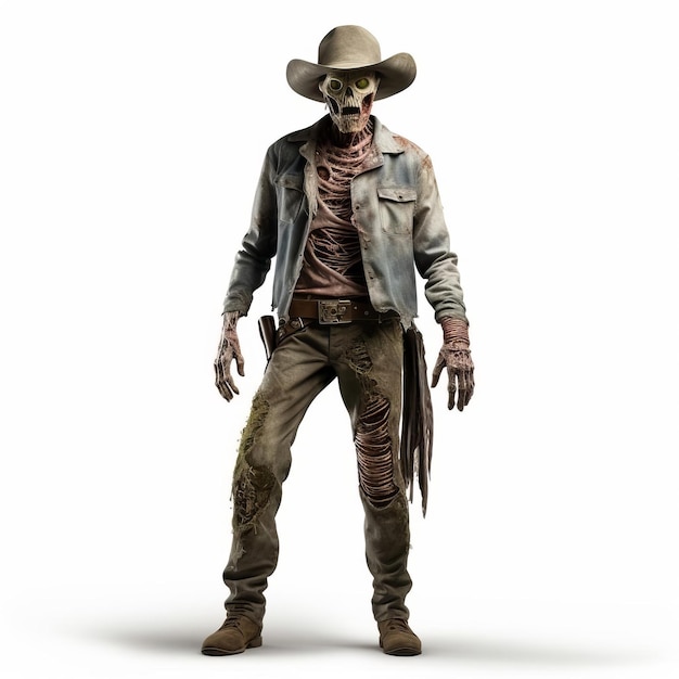 3d Zombie Dressed As A Cowboy On White Isolated Background