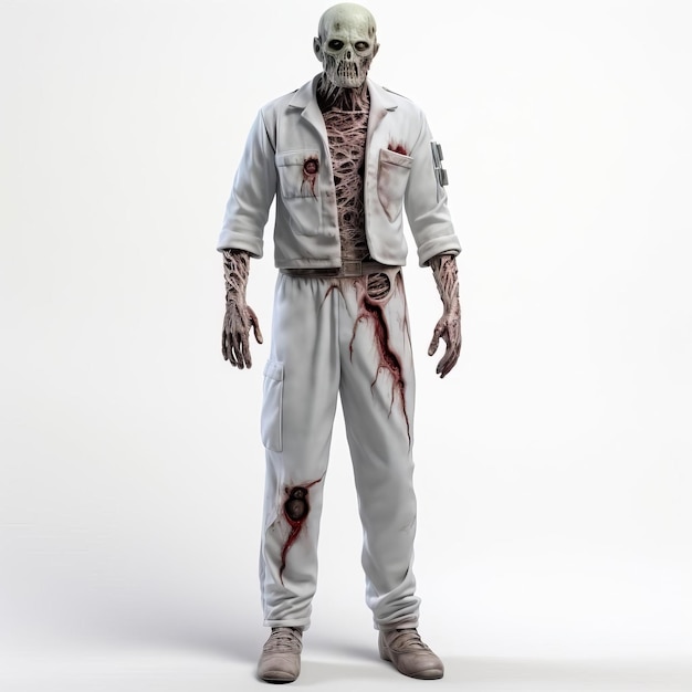 Photo 3d zombie medical uniform on white background full body