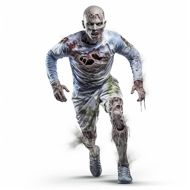 Photo 3d zombie running uniform on white background image