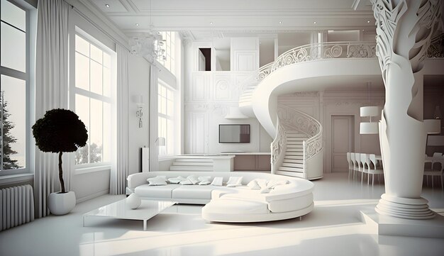 3DMAX Interior design white color generative ai