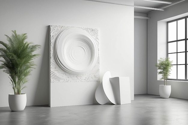 3Dprinted art in a modern design studio mockup with blank white empty space for placing your design