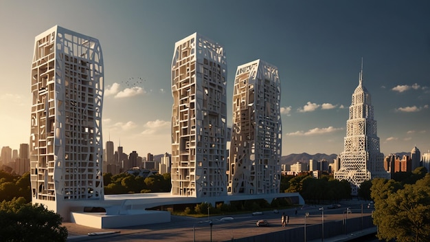 3Dprinted buildings and structures in a modern metropolis