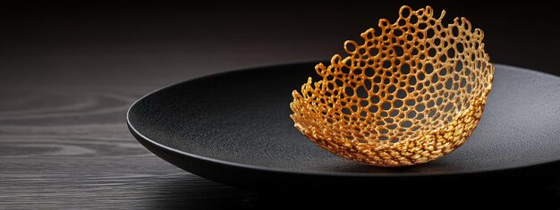 Photo 3dprinted pasta intricate shapes on a sleek black plate soft focused lighting