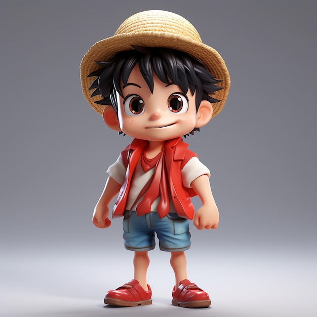 3Drendered animated character D luffy stylish with hat