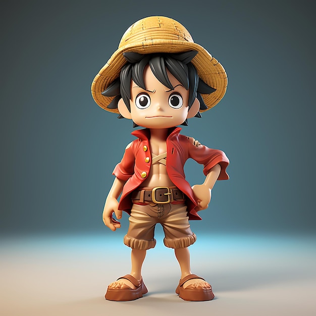 3Drendered animated character D luffy stylish with hat