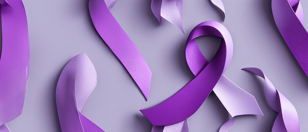 3Drendered awareness ribbon in shades of purple on solid background