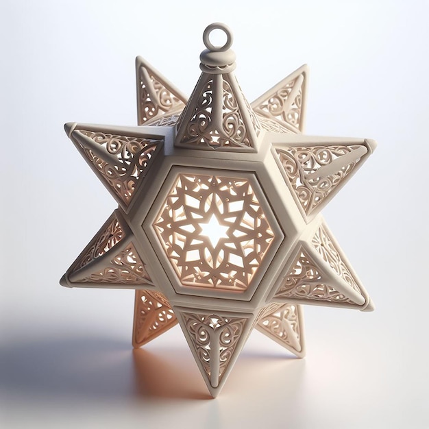 3DRendered Ceramic Star Lantern with Delicate CutOuts on White Background