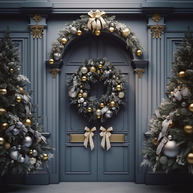 3Drendered Christmas door wreath beautiful decoration