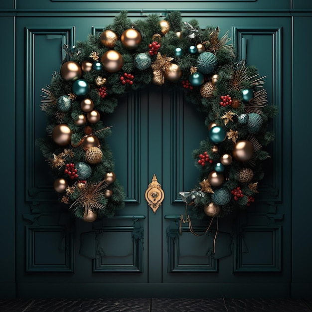 3Drendered Christmas door wreath beautiful decoration