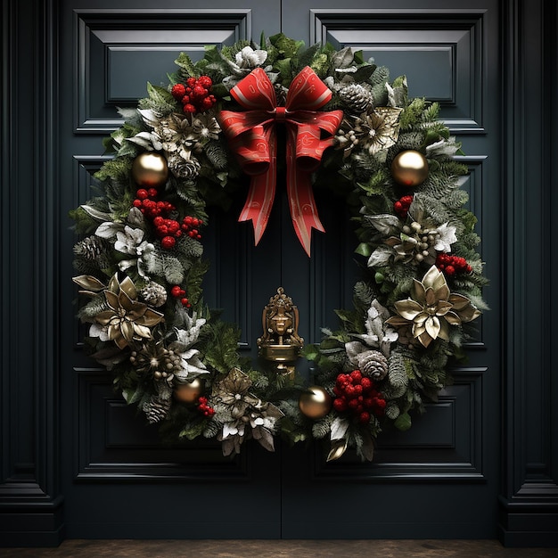 3Drendered Christmas door wreath beautiful decoration