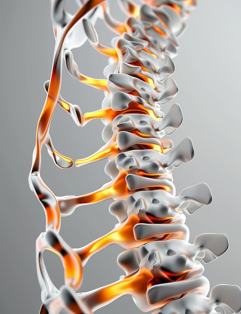 3Drendered illustration of the spine with orange and white accents on a grey background