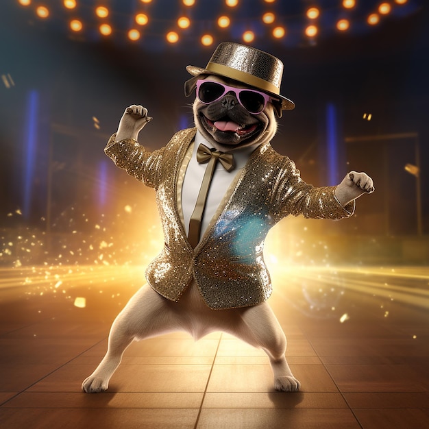 Photo 3drendered pug dog club dancing with style